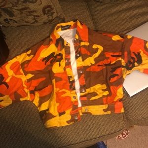 Orange cropped camo jacket